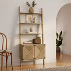 Bibliothèque échelle de 180 cm avec armoire, 4 étagères ouvertes et rangement à 2 portes, marron