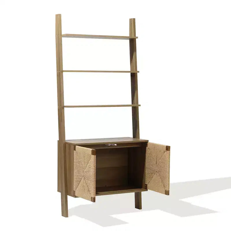 Bibliothèque échelle de 180 cm avec armoire, 4 étagères ouvertes et rangement à 2 portes, marron