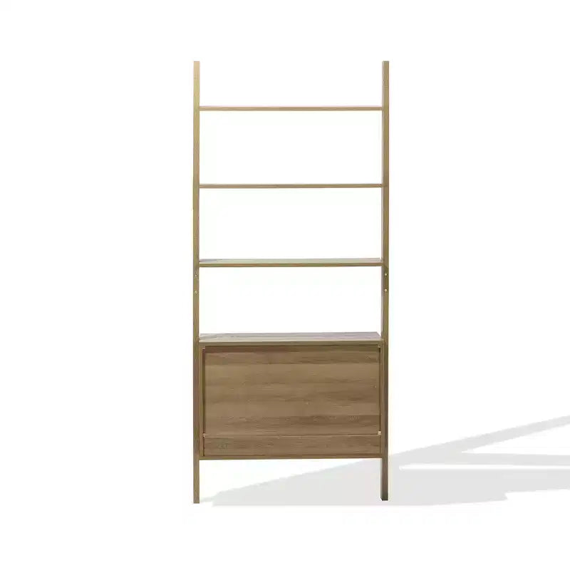 Bibliothèque échelle de 180 cm avec armoire, 4 étagères ouvertes et rangement à 2 portes, marron
