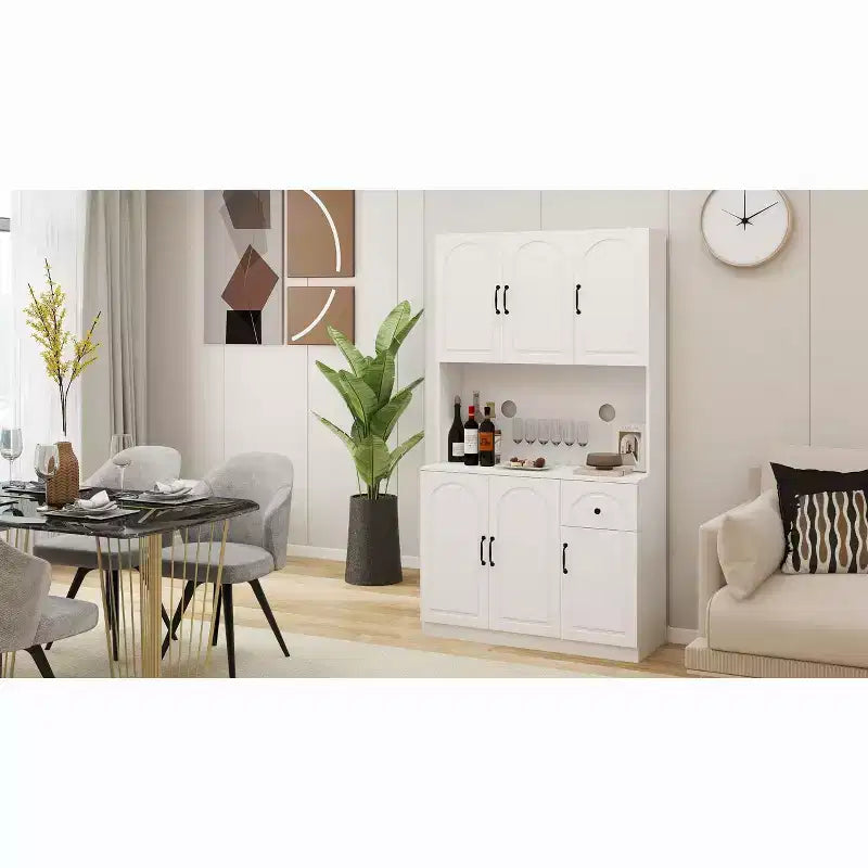 Armoire de cuisine blanche avec comptoir pour micro-ondes, 180 cm.