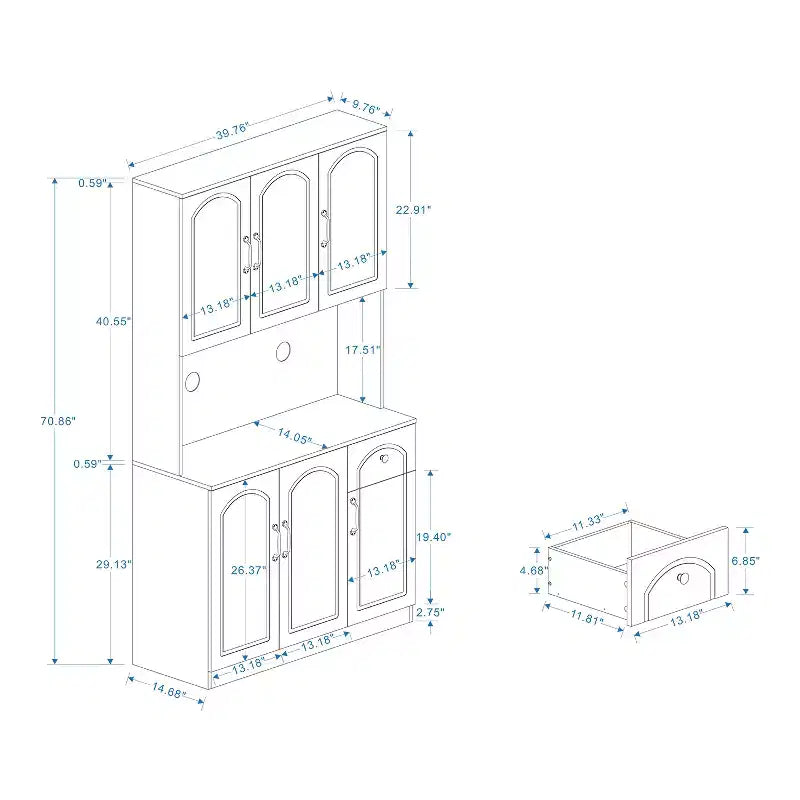 Armoire de cuisine blanche avec comptoir pour micro-ondes, 180 cm.