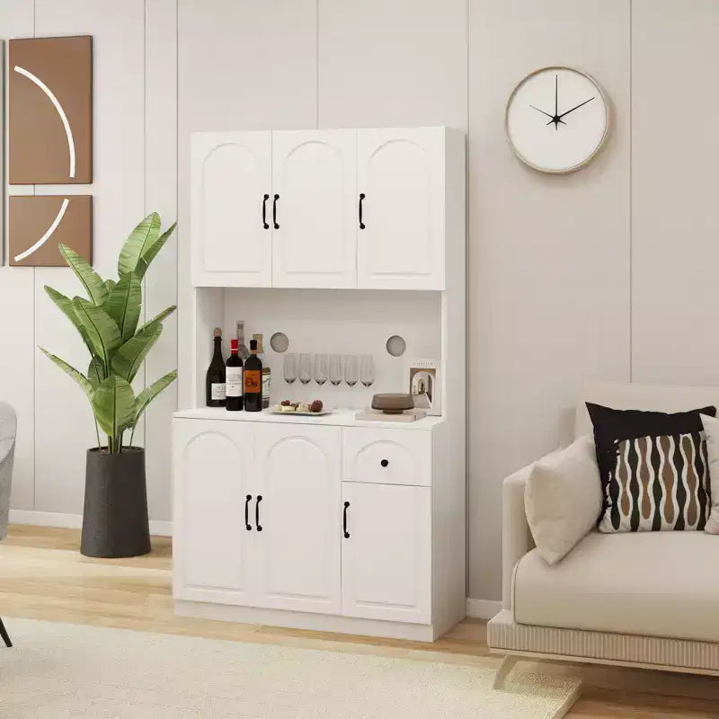 Armoire de cuisine blanche avec comptoir pour micro-ondes, 180 cm.