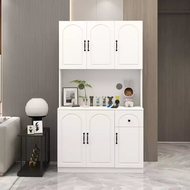 Armoire de cuisine blanche avec comptoir pour micro-ondes, 180 cm.