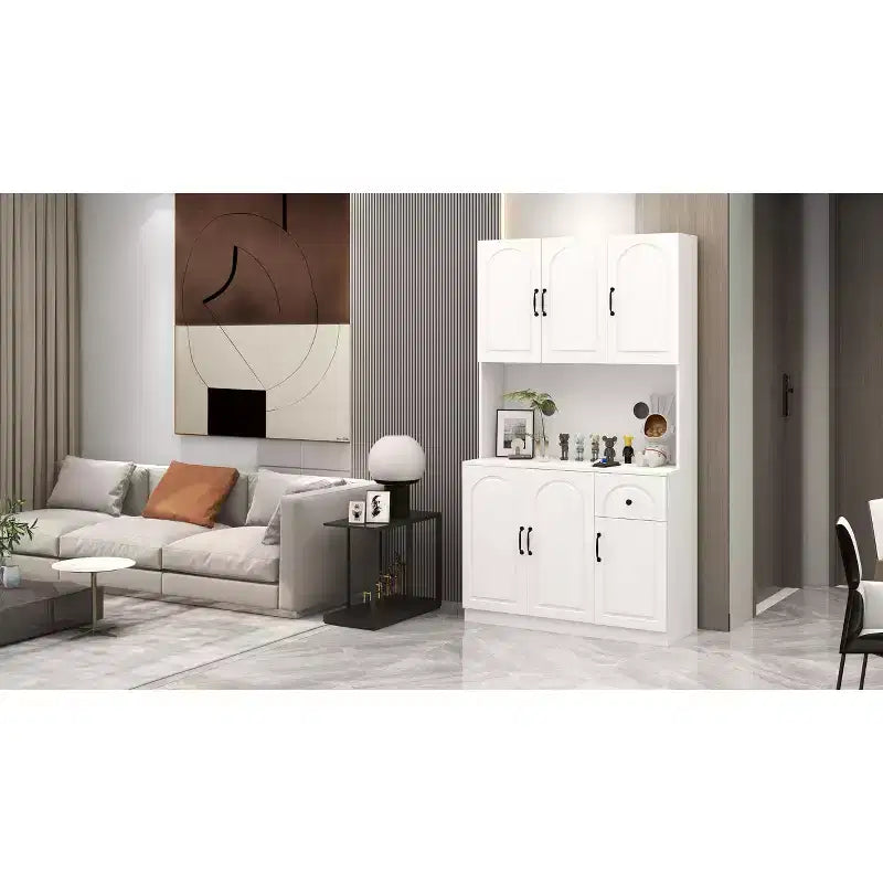 Armoire de cuisine blanche avec comptoir pour micro-ondes, 180 cm.