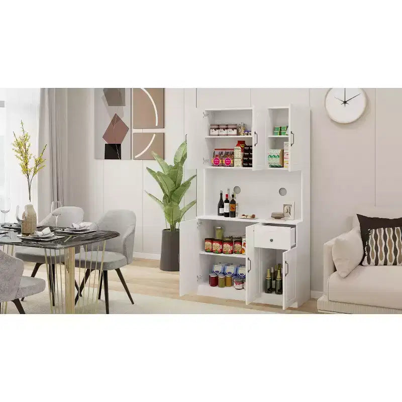 Armoire de cuisine blanche avec comptoir pour micro-ondes, 180 cm.