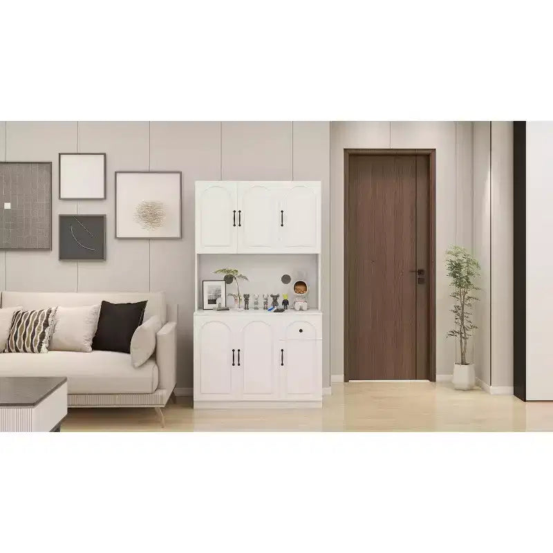 Armoire de cuisine blanche avec comptoir pour micro-ondes, 180 cm.