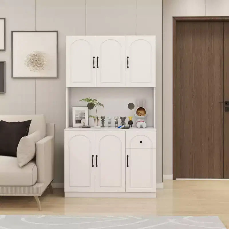 Armoire de cuisine blanche avec comptoir pour micro-ondes, 180 cm.