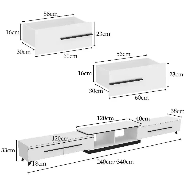 Meuble TV extensible avec tiroirs de rangement