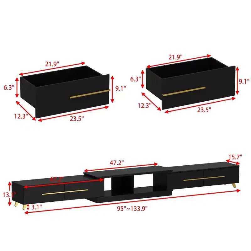 Meuble TV extensible avec tiroirs de rangement