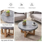 Table basse ronde de 80 cm avec plateau aspect pierre grise et pieds croisés