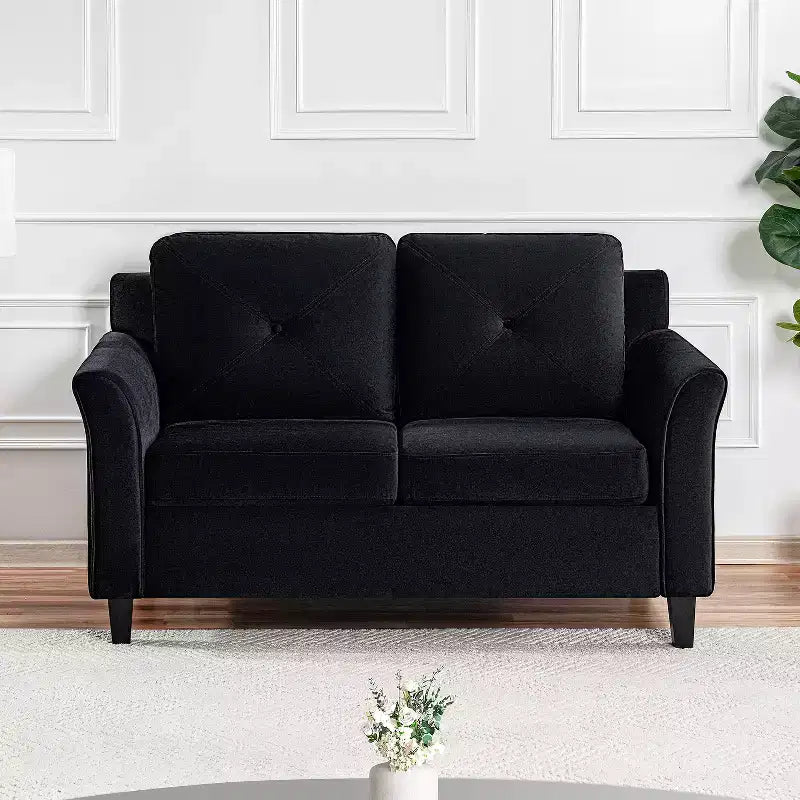 Home Imports Emporium Black Button Tufted Loveseat  Affordable Microfiber Sofa for Small Spaces, Durable Modern Living Room Furniture
