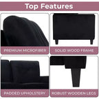 Causeuse en microfibre touffetée noire – Sofa compact pour petits espaces