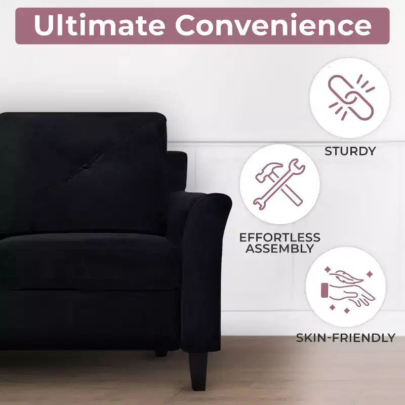 Causeuse en microfibre touffetée noire – Sofa compact pour petits espaces