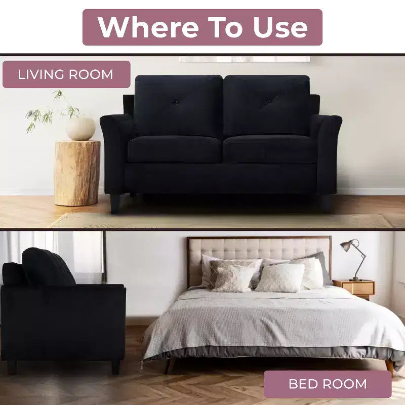 Causeuse en microfibre touffetée noire – Sofa compact pour petits espaces