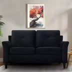 Causeuse en microfibre touffetée noire – Sofa compact pour petits espaces