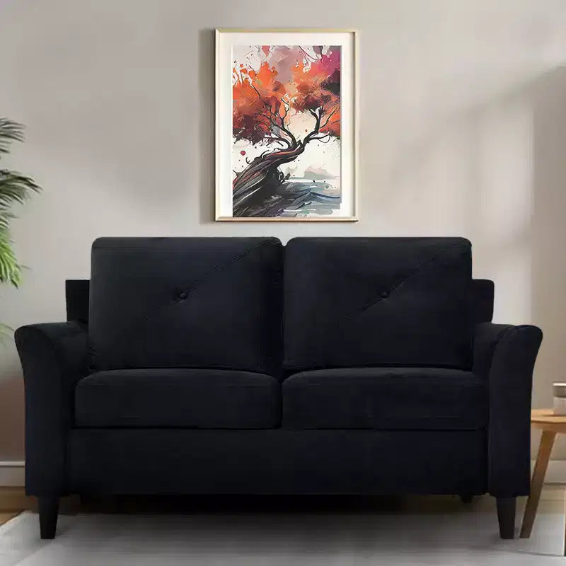 Causeuse en microfibre touffetée noire – Sofa compact pour petits espaces