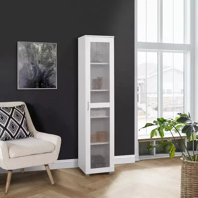 Vitrine haute avec porte vitrée – 5 étagères, bois stratifié