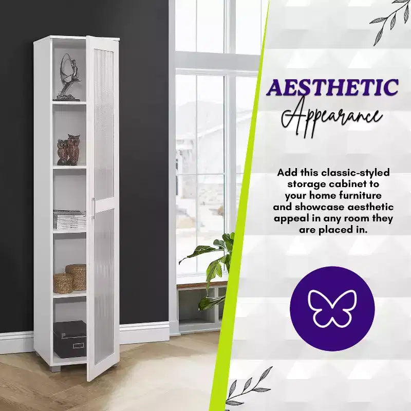 Vitrine haute avec porte vitrée – 5 étagères, bois stratifié