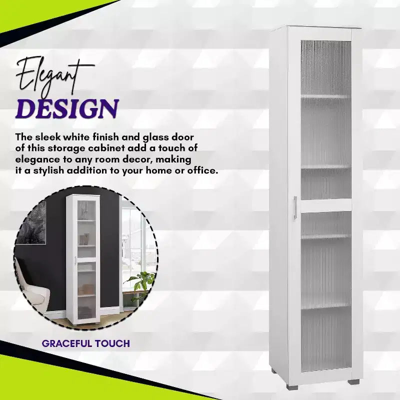 Vitrine haute avec porte vitrée – 5 étagères, bois stratifié