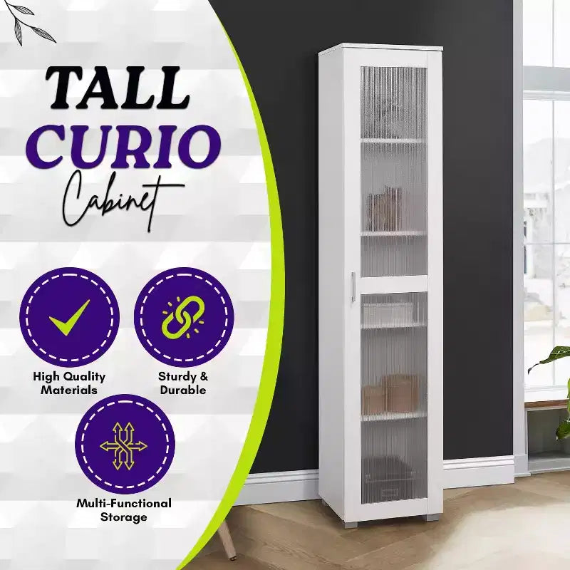 Vitrine haute avec porte vitrée – 5 étagères, bois stratifié