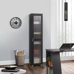 Vitrine haute avec porte vitrée – 5 étagères, bois stratifié