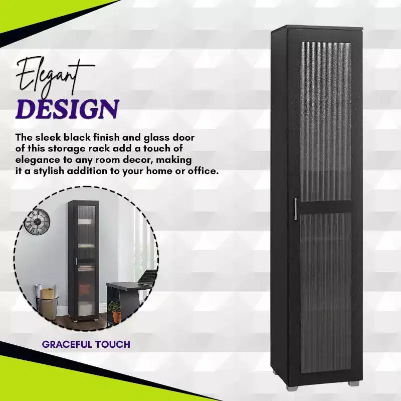 Vitrine haute avec porte vitrée – 5 étagères, bois stratifié