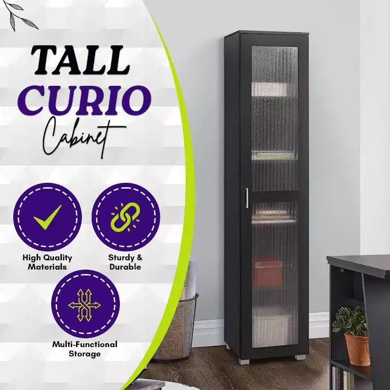 Vitrine haute avec porte vitrée – 5 étagères, bois stratifié