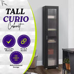 Vitrine haute avec porte vitrée – 5 étagères, bois stratifié