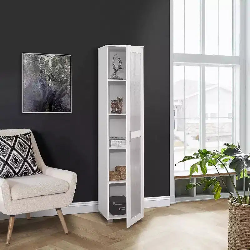 Vitrine haute avec porte vitrée – 5 étagères, bois stratifié