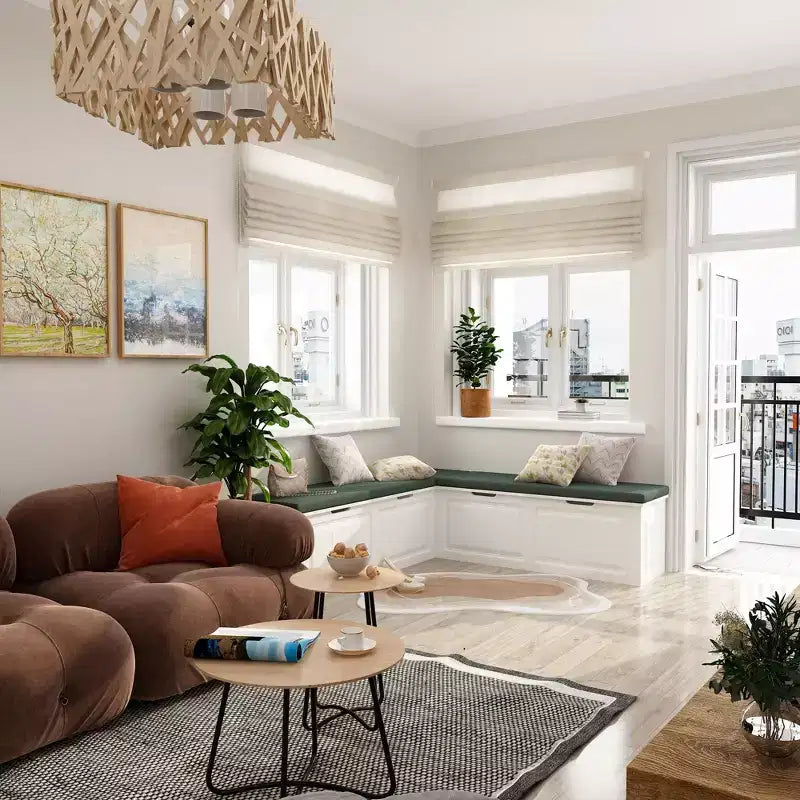 Banc de rangement d'angle en L avec assise rembourrée