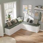 Banc de rangement d'angle en L avec assise rembourrée