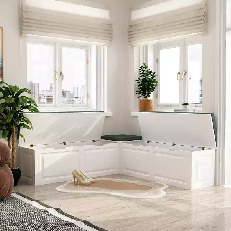 Banc de rangement d'angle en L avec assise rembourrée