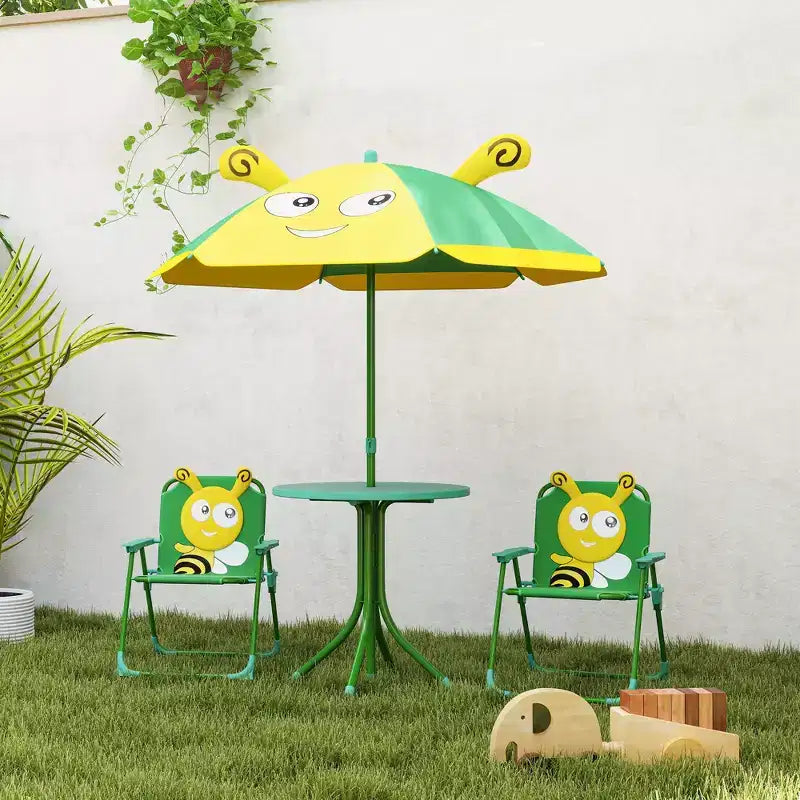 Ensemble table de pique-nique et chaises pour enfants avec parasol, 2 chaises pliantes, pour jardin et terrasse
