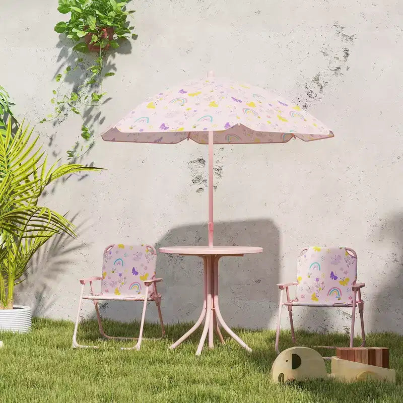 Ensemble table de pique-nique et chaises pour enfants avec parasol, 2 chaises pliantes, pour jardin et terrasse