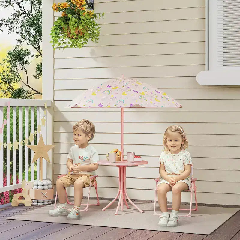 Ensemble table de pique-nique et chaises pour enfants avec parasol, 2 chaises pliantes, pour jardin et terrasse