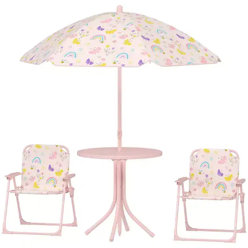 Ensemble table de pique-nique et chaises pour enfants avec parasol, 2 chaises pliantes, pour jardin et terrasse