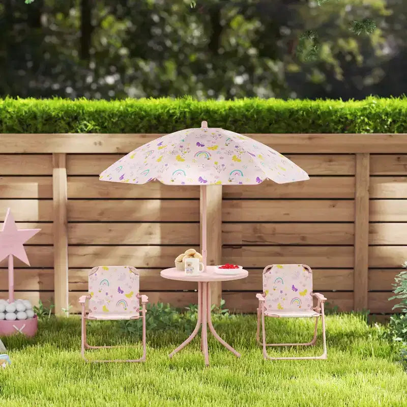 Ensemble table de pique-nique et chaises pour enfants avec parasol, 2 chaises pliantes, pour jardin et terrasse