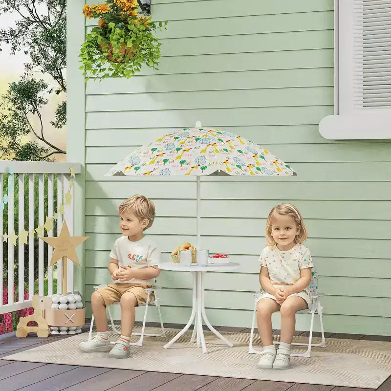Ensemble table de pique-nique et chaises pour enfants avec parasol, 2 chaises pliantes, pour jardin et terrasse