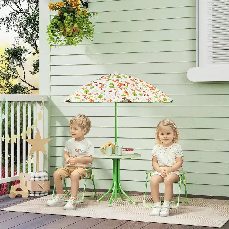 Ensemble table de pique-nique et chaises pour enfants avec parasol, 2 chaises pliantes, pour jardin et terrasse