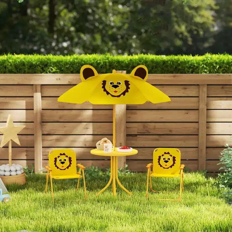 Ensemble table de pique-nique et chaises pour enfants avec parasol, 2 chaises pliantes, pour jardin et terrasse