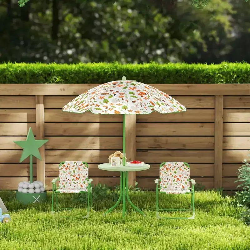 Ensemble table de pique-nique et chaises pour enfants avec parasol, 2 chaises pliantes, pour jardin et terrasse