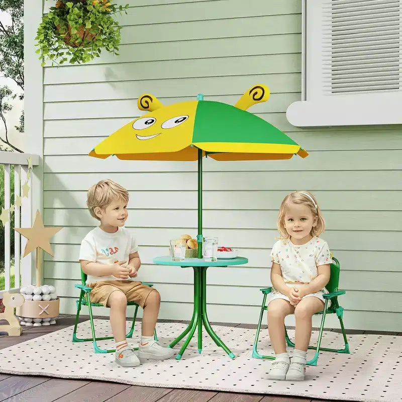 Ensemble table de pique-nique et chaises pour enfants avec parasol, 2 chaises pliantes, pour jardin et terrasse