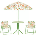 Qaba Kids Picnic Table and Chair Set, Outdoor Activity Table with 2 Foldable Chairs, Removable Umbrella, for Backyard, Garden