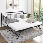 Lit de repos en métal avec lit gigogne escamotable, taille double, noir