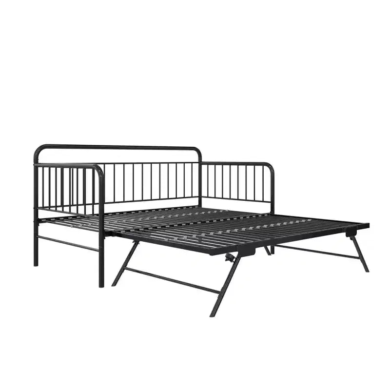 Lit de repos en métal avec lit gigogne escamotable, taille double, noir