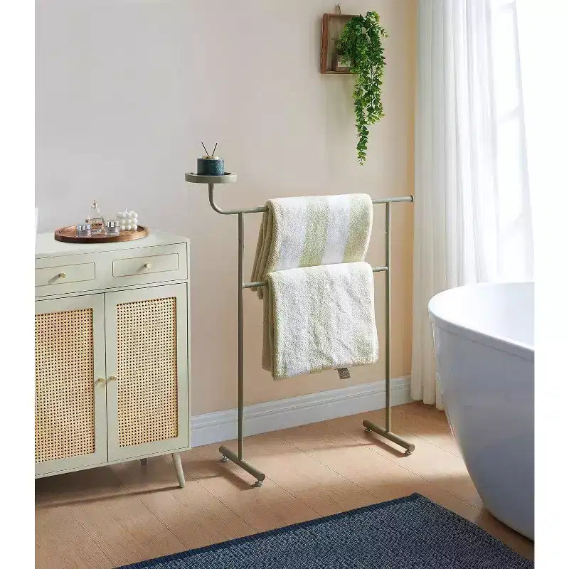 Porte-Costume Autonome avec Porte-Manteau, Plateaux de Rangement et Tiges à Cintres