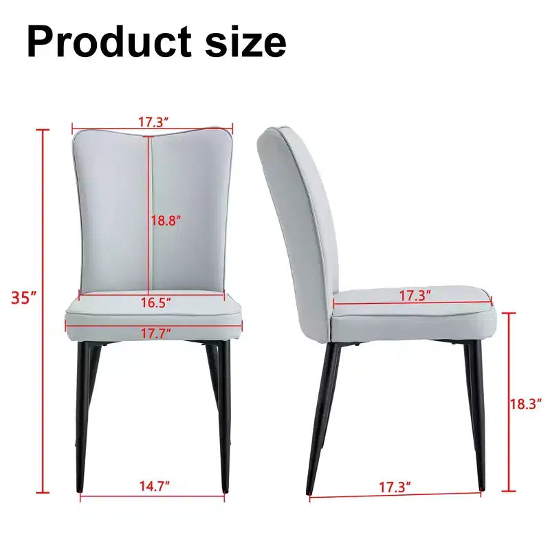 Chaises de salle à manger rembourrées, lot de 2 – Assise en similicuir, pieds en métal, gris clair