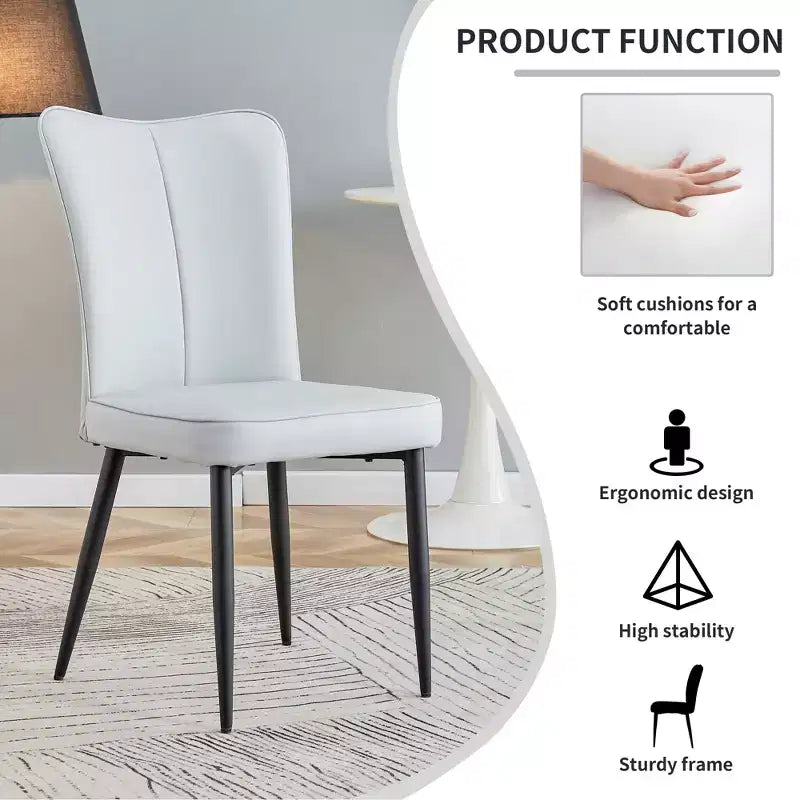 Chaises de salle à manger rembourrées, lot de 2 – Assise en similicuir, pieds en métal, gris clair