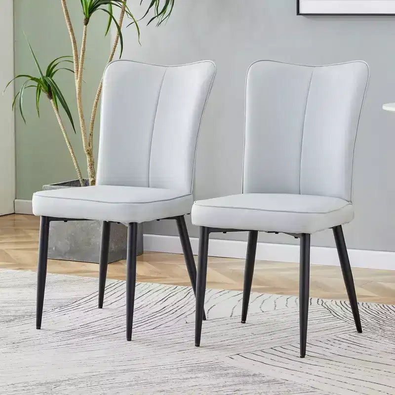 Chaises de salle à manger rembourrées, lot de 2 – Assise en similicuir, pieds en métal, gris clair