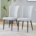 Chaises de salle à manger rembourrées, lot de 2 – Assise en similicuir, pieds en métal, gris clair